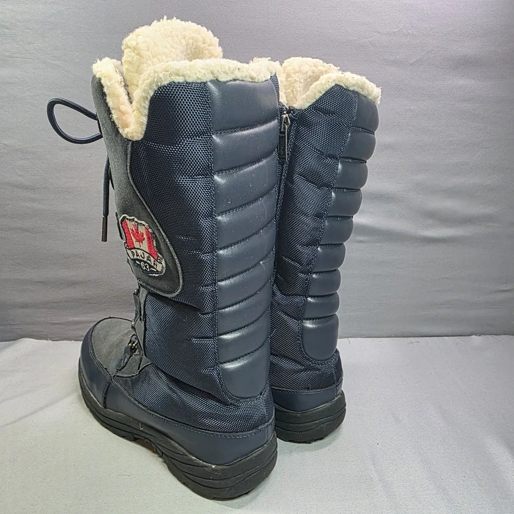 Pajar Canada Greenland Sherpa Lined Leather Suede‎ Nylon Snow Boot Size 9 Navy
